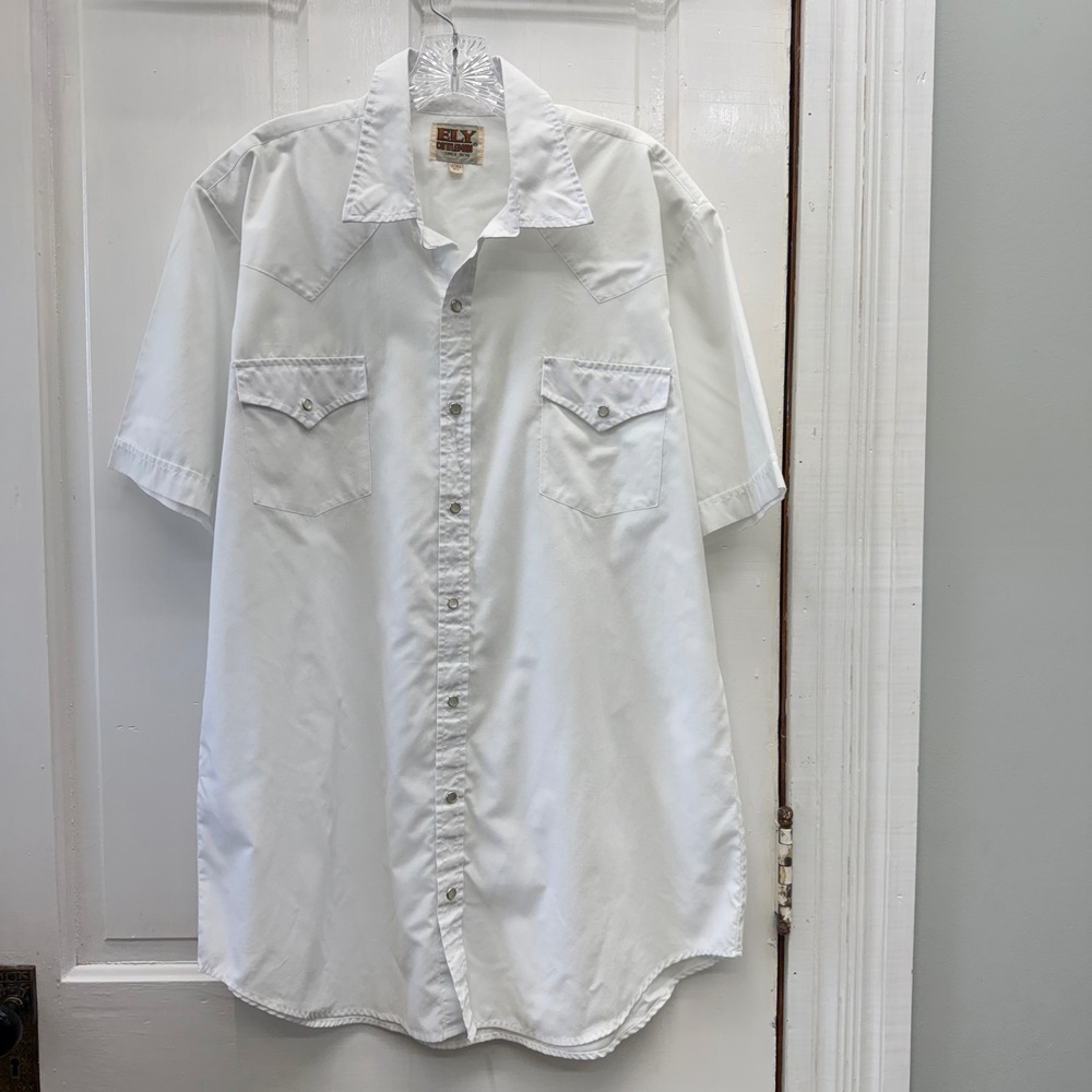 Ely Cattleman Mens White Short Sleeve Western Pearl Snap Shirt Large Tall